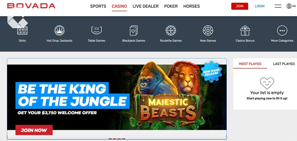 Bovada casino homepage