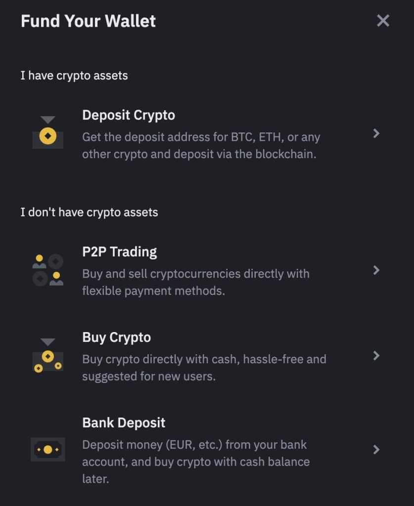 Binance Account Funding Options