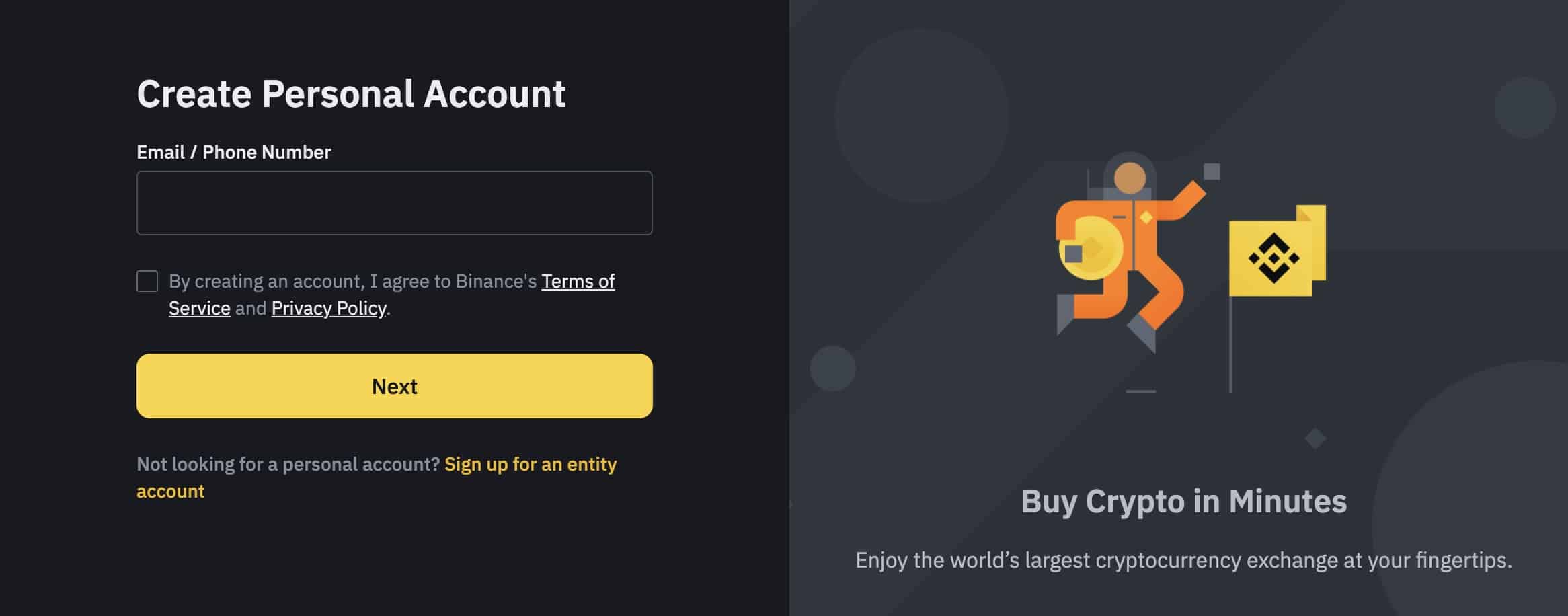 Binance Sign Up Page