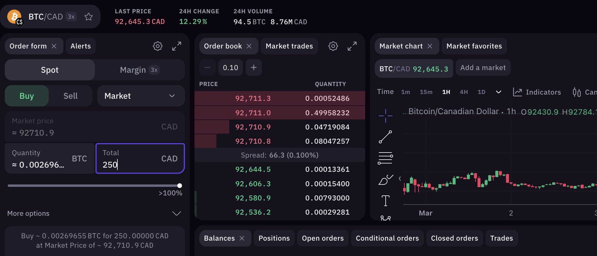 Buying BTC with CAD on Kraken 