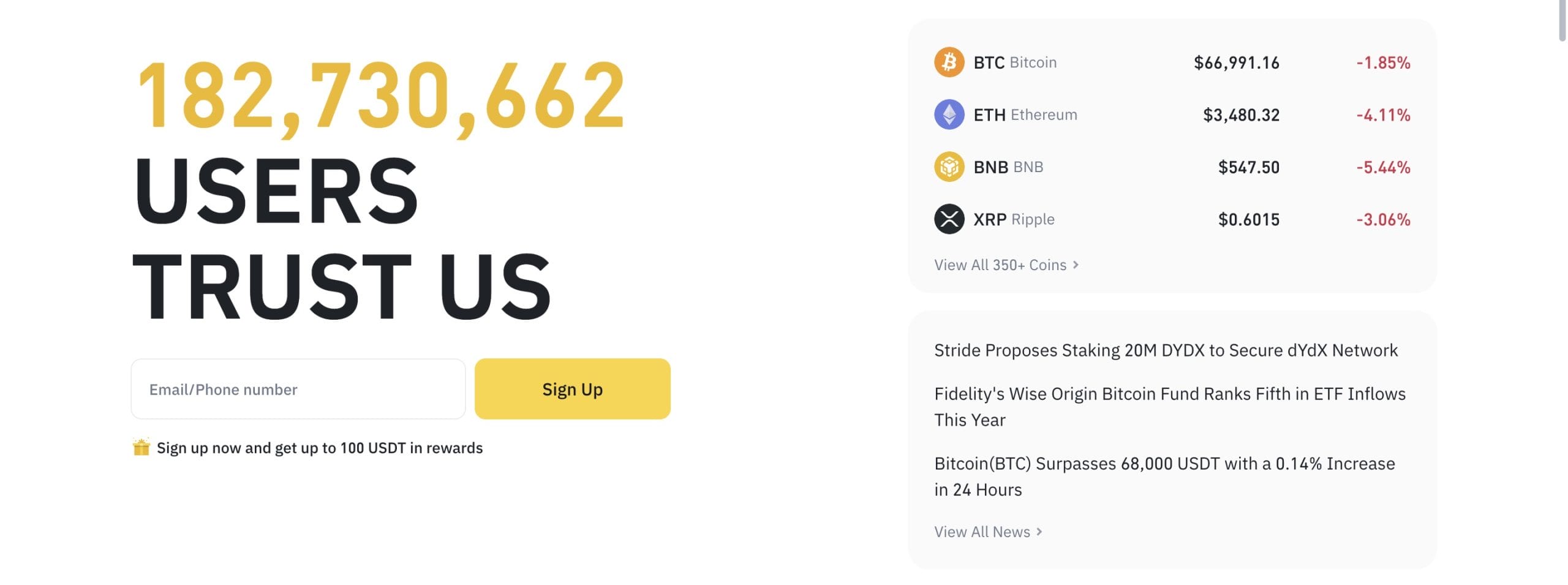 Binance User Counter at 182 million