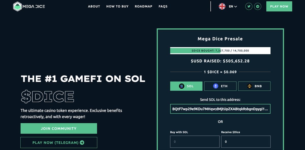 Solana’s Hottest New GambleFi ICO Mega Dice Has Already Attracted $500,000 In First Week