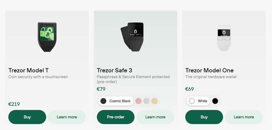 Trezor hardware wallet devices