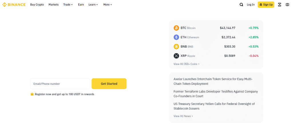 binance homepage