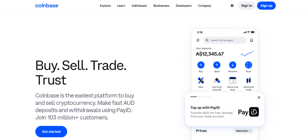 coinbase australia homepage